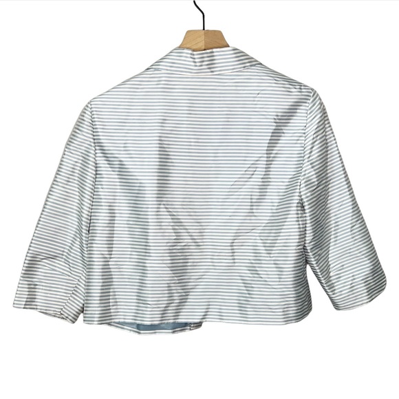 Talbots 100% Silk 3/4 Sleeve Striped Open Blazer in Blue/White 10 - Picture 2 of 9